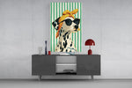 Dalmatian in Bandana and Round Sunglasses Glass Wall Art