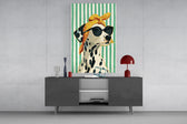 Dalmatian in Bandana and Round Sunglasses Glass Wall Art