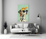Dalmatian in Bandana and Round Sunglasses Glass Wall Art