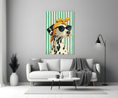 Dalmatian in Bandana and Round Sunglasses Glass Wall Art