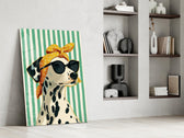 Dalmatian in Bandana and Round Sunglasses Glass Wall Art