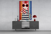 Striped Cat in Red Sunglasses Naive Art Glass Wall Art