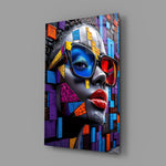 Mosaic Block Woman Portrait Cubist Glass Wall Art