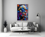 Mosaic Block Woman Portrait Cubist Glass Wall Art