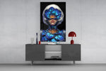 Blue Orchid Masked Woman Surreal Glass Wall Art