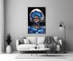 Blue Orchid Masked Woman Surreal Glass Wall Art