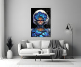 Blue Orchid Masked Woman Surreal Glass Wall Art