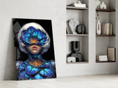 Blue Orchid Masked Woman Surreal Glass Wall Art