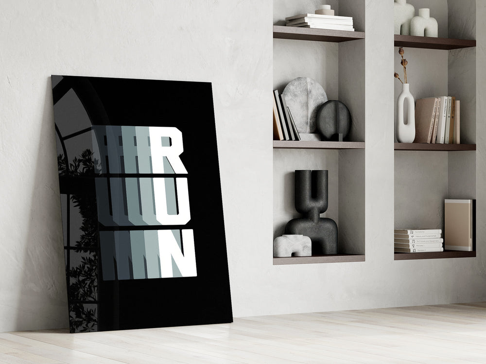 Run Motion Blur Typography Glass Wall Art