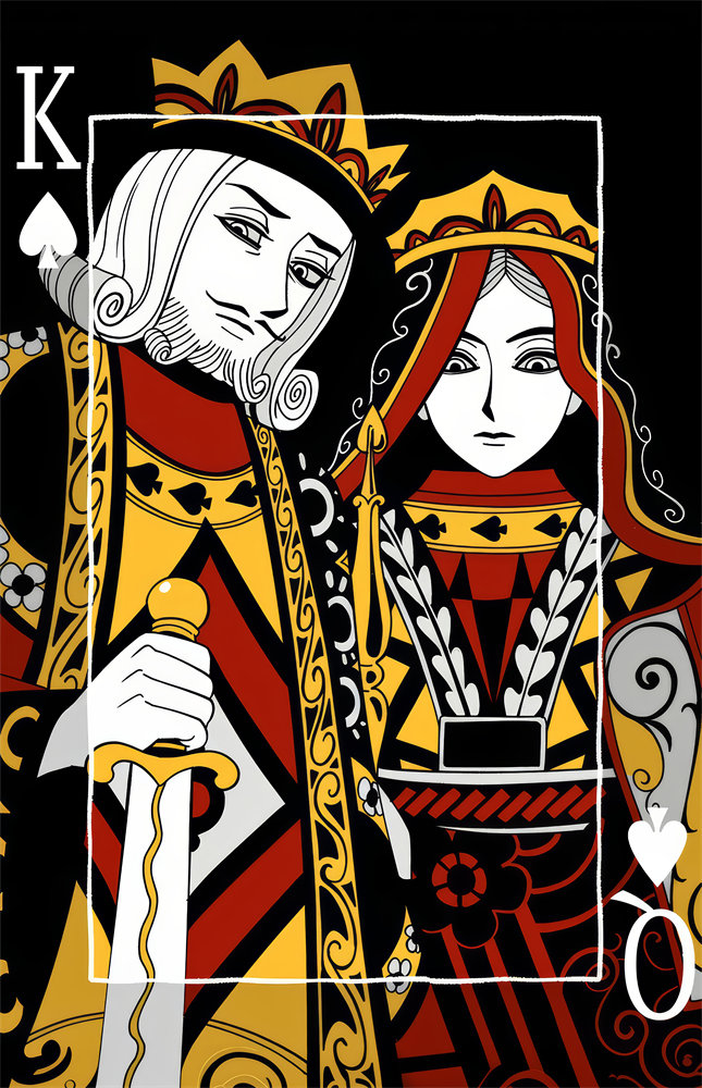 King and Queen of Spades Playing Card Glass Wall Art