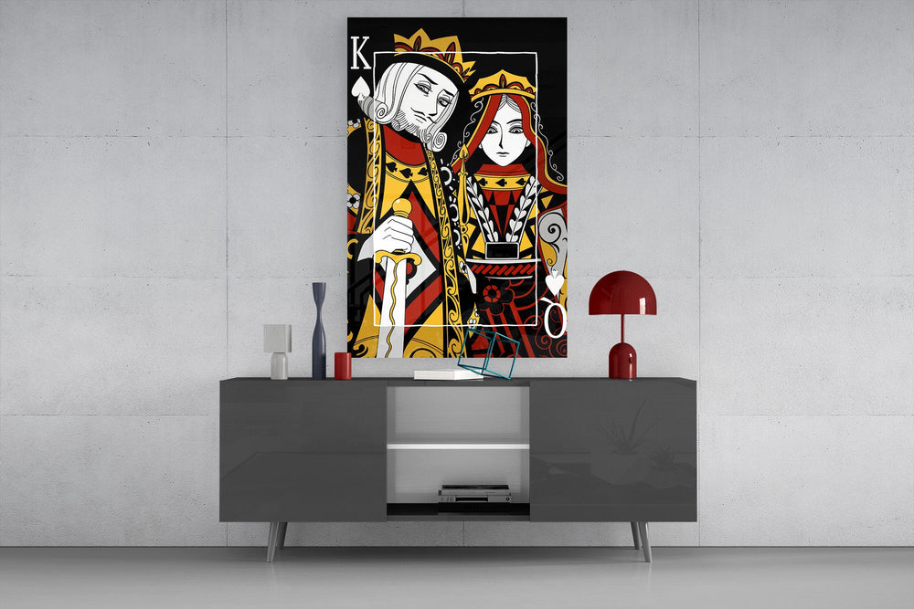 King and Queen of Spades Playing Card Glass Wall Art