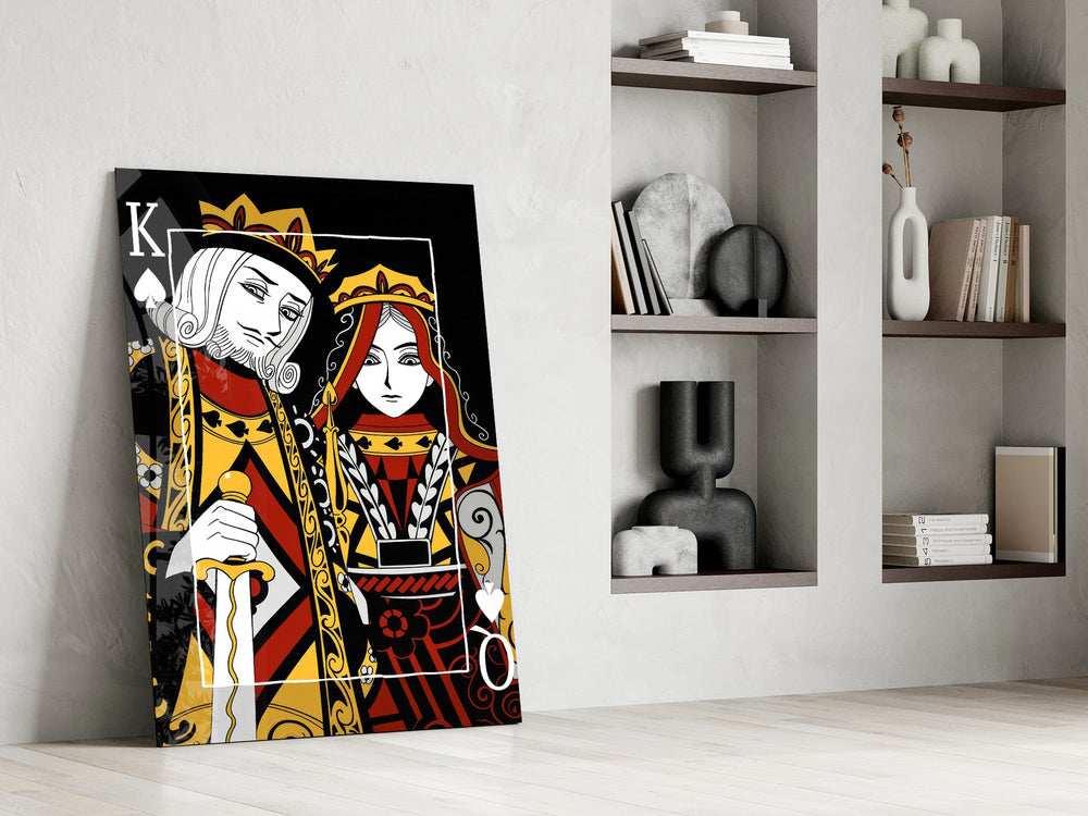 King and Queen of Spades Playing Card Glass Wall Art