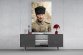 Atatürk Portrait in Kalpak Colourised Glass Wall Art