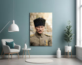 Atatürk Portrait in Kalpak Colourised Glass Wall Art