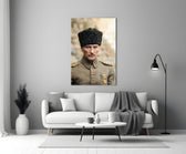 Atatürk Portrait in Kalpak Colourised Glass Wall Art
