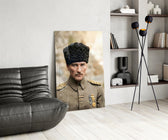 Atatürk Portrait in Kalpak Colourised Glass Wall Art