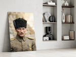 Atatürk Portrait in Kalpak Colourised Glass Wall Art