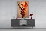 Rising Phoenix Fire and Ink Figure Glass Wall Art
