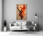 Rising Phoenix Fire and Ink Figure Glass Wall Art