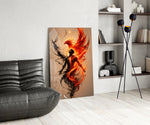 Rising Phoenix Fire and Ink Figure Glass Wall Art