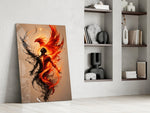 Rising Phoenix Fire and Ink Figure Glass Wall Art