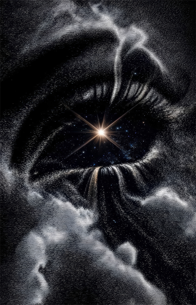 Cosmic Eye Starburst and Clouds Glass Wall Art