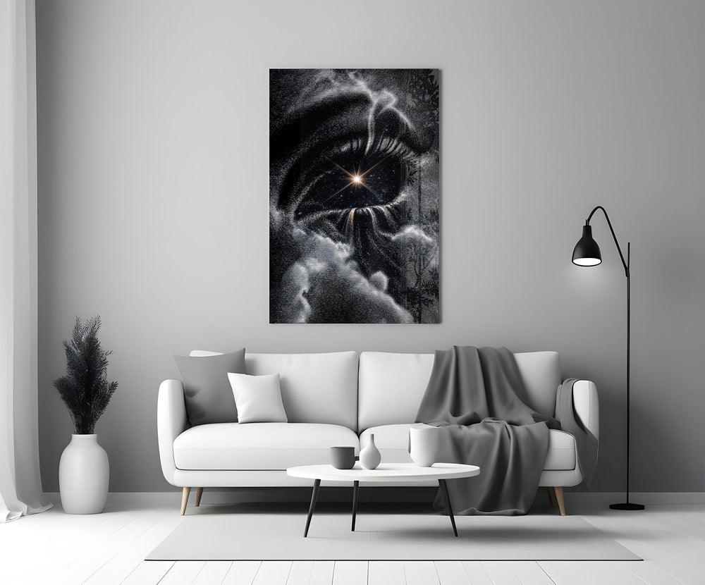 Cosmic Eye Starburst and Clouds Glass Wall Art