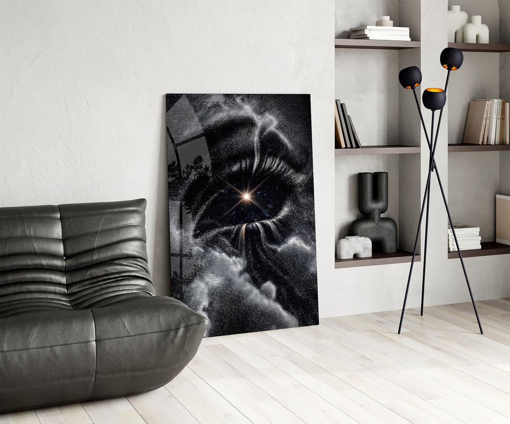 Cosmic Eye Starburst and Clouds Glass Wall Art