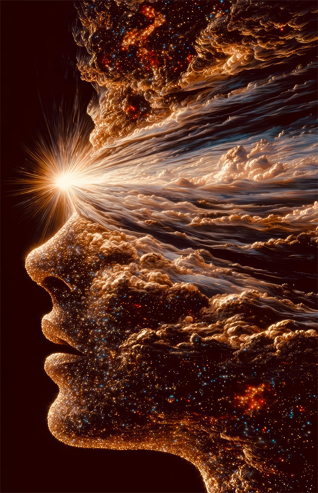 Stardust Profile Cosmic Light Burst Glass Wall Art