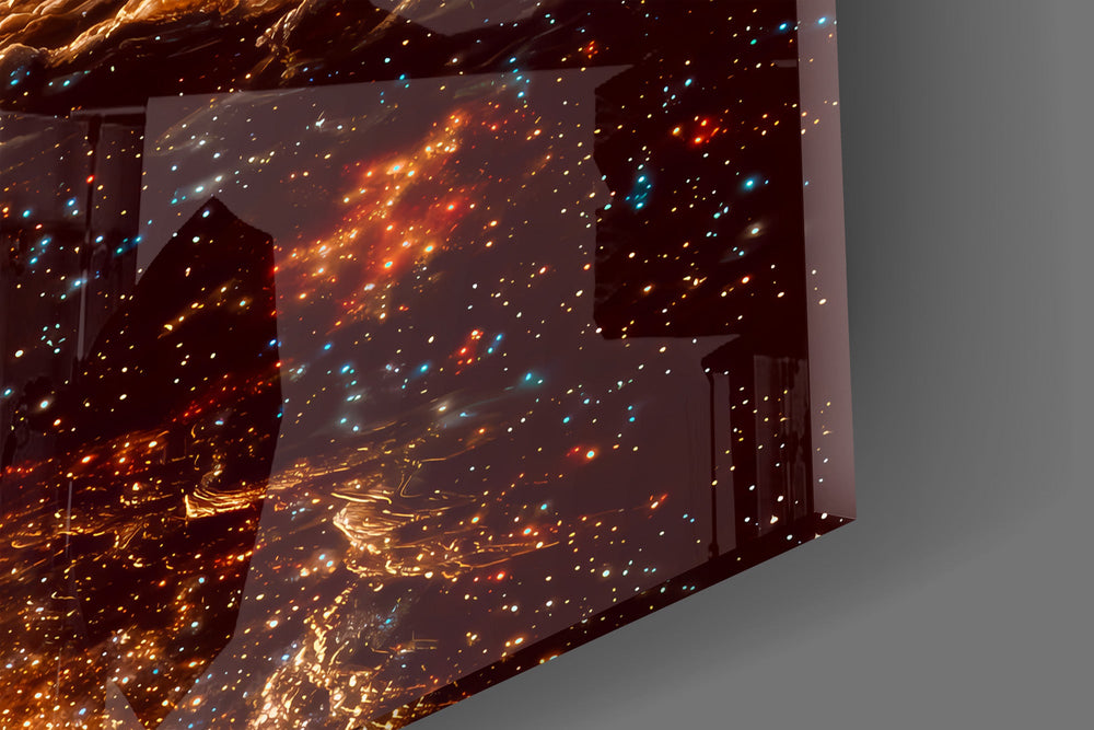 Stardust Profile Cosmic Light Burst Glass Wall Art