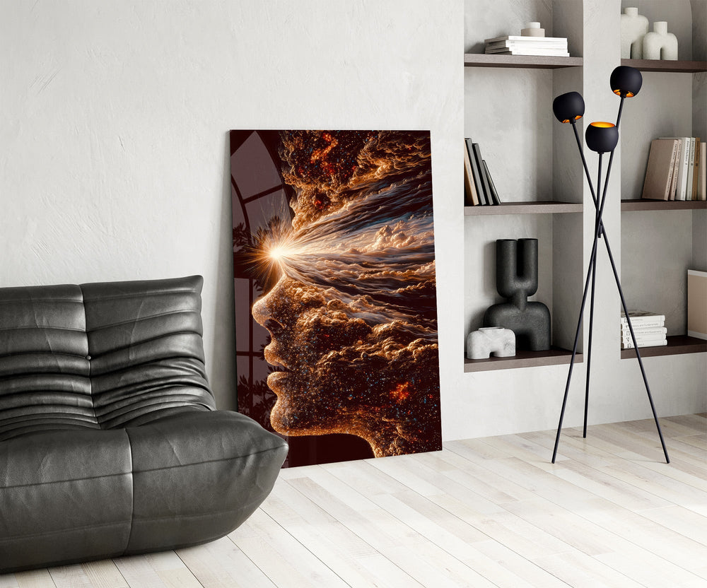 Stardust Profile Cosmic Light Burst Glass Wall Art