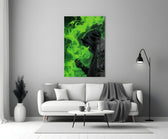 Hooded Figure Neon Green Smoke Glass Wall Art