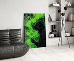 Hooded Figure Neon Green Smoke Glass Wall Art