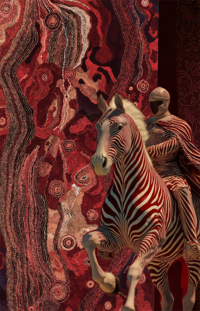 Striped Horse and Rider Dot Pattern Glass Wall Art