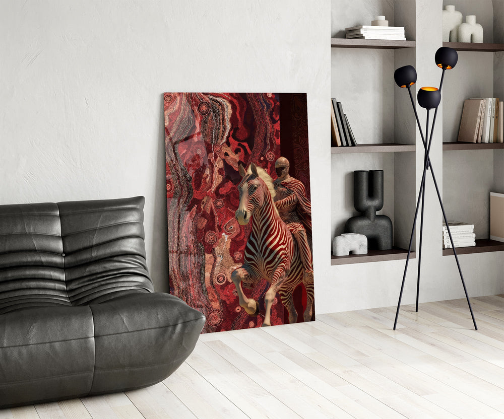 Striped Horse and Rider Dot Pattern Glass Wall Art