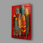 Patterned Feather Collection Red Ground Glass Wall Art