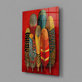 Patterned Feather Collection Red Ground Glass Wall Art