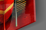 Patterned Feather Collection Red Ground Glass Wall Art