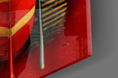 Patterned Feather Collection Red Ground Glass Wall Art