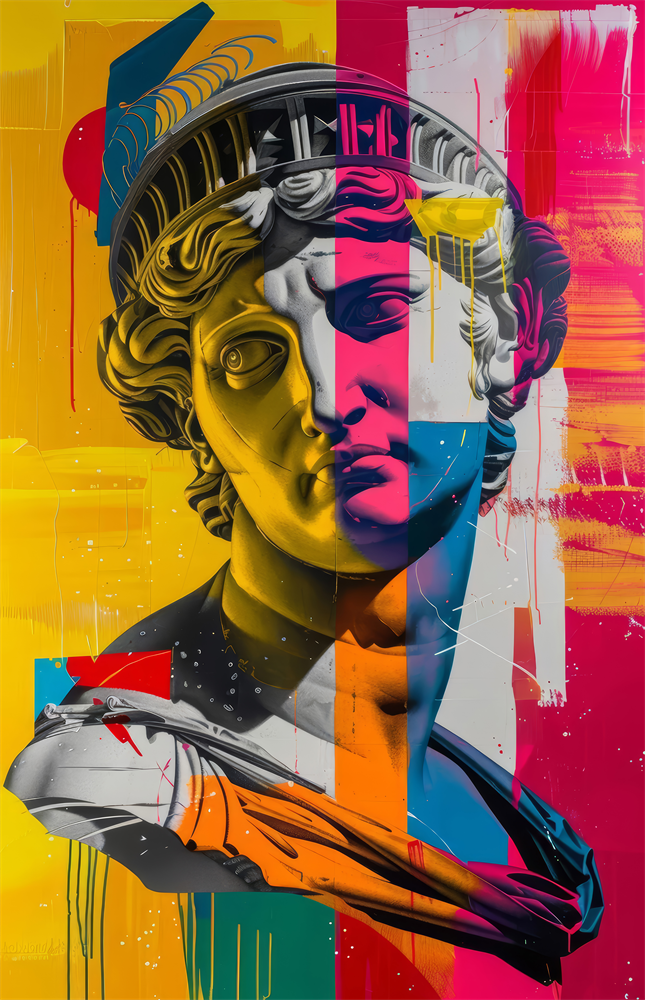 Classical Bust Neon Colour Block Street Art Glass Wall Art