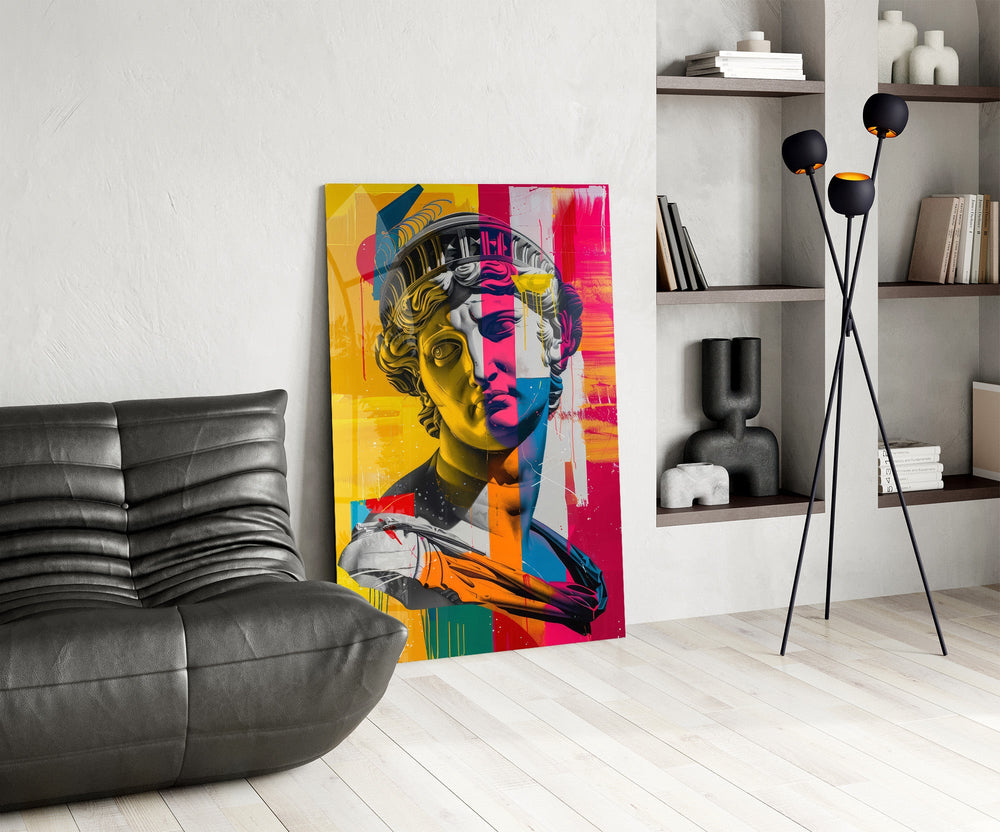 Classical Bust Neon Colour Block Street Art Glass Wall Art