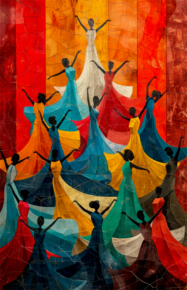 Dancing Women Mosaic Colour Glass Wall Art