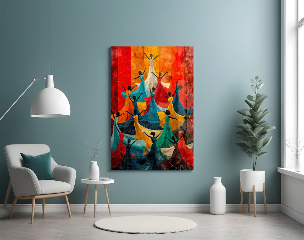 Dancing Women Mosaic Colour Glass Wall Art