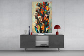 Cubist Faces Bright Colour Crowd Glass Wall Art
