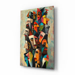 Cubist Faces Bright Colour Crowd Glass Wall Art