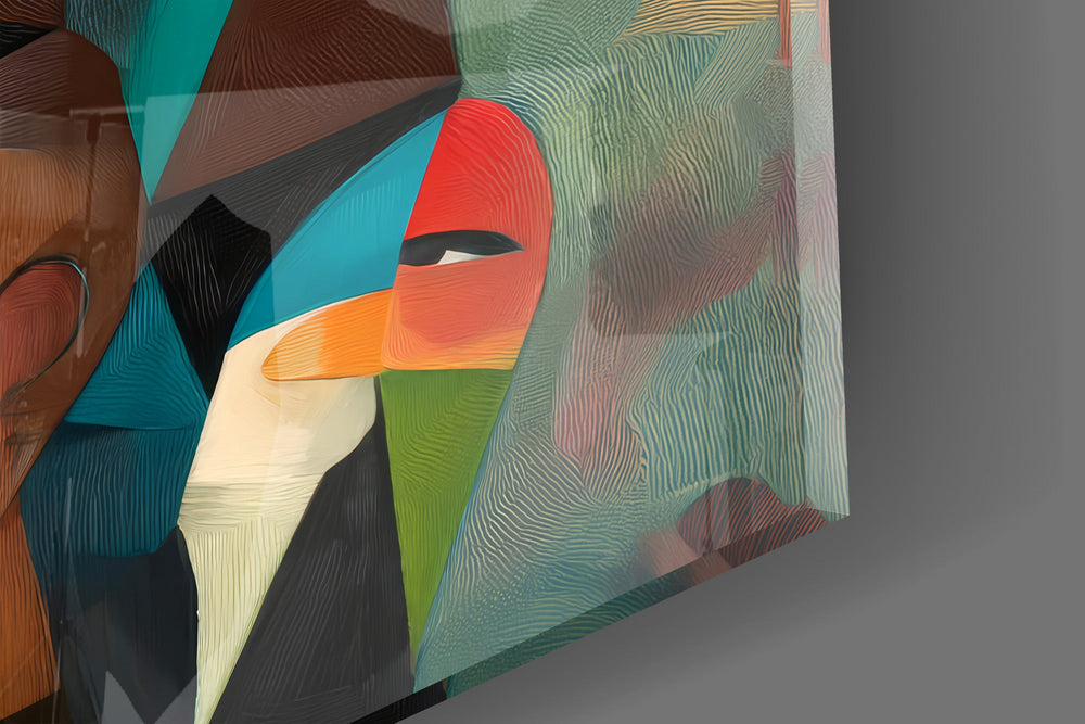 Cubist Faces Bright Colour Crowd Glass Wall Art