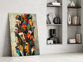 Cubist Faces Bright Colour Crowd Glass Wall Art