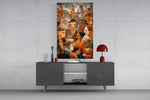 Cubist Town Crowd Terracotta Glass Wall Art