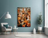 Cubist Town Crowd Terracotta Glass Wall Art
