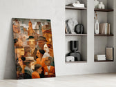 Cubist Town Crowd Terracotta Glass Wall Art